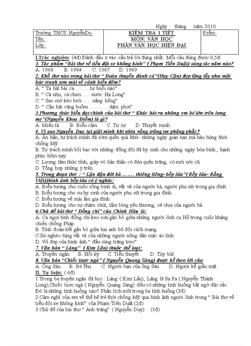 image for page Đề kiểm tra văn học hiện đại lớp 9 Có đáp án ma trận biểu điểm