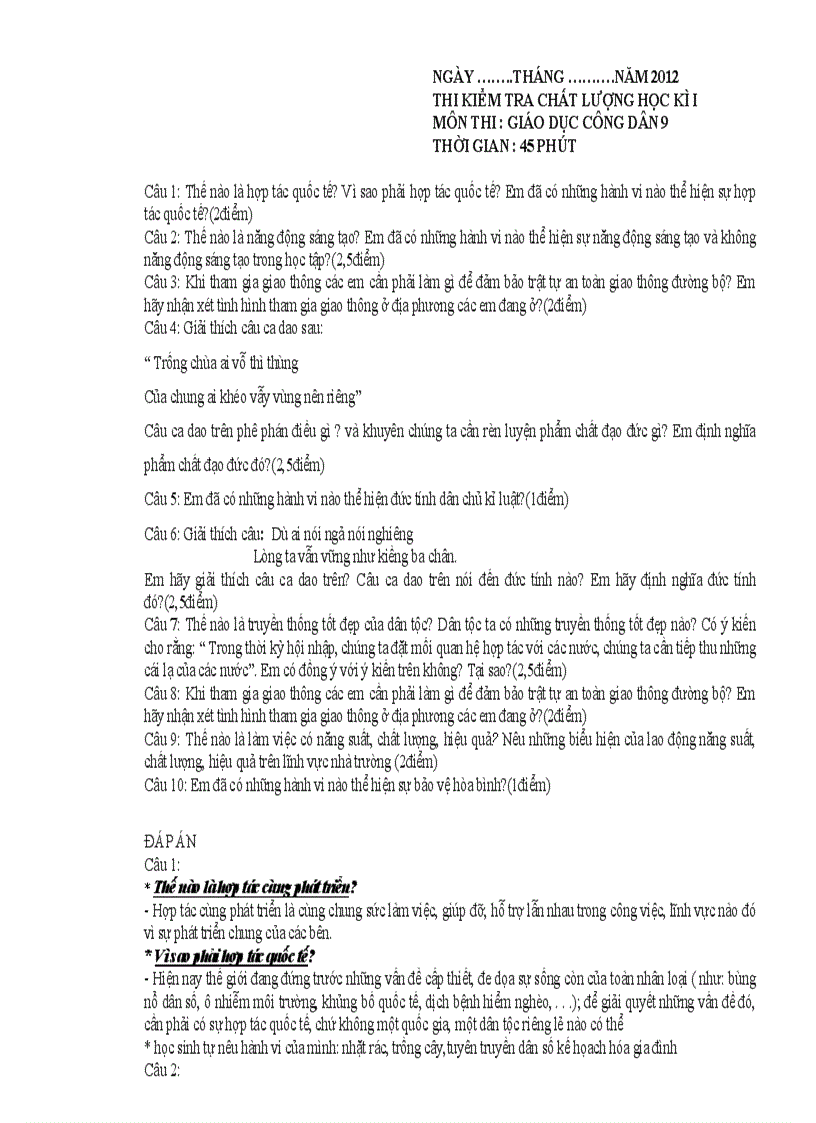 image for page Đê Thi HKI Môn GDCD 8 9