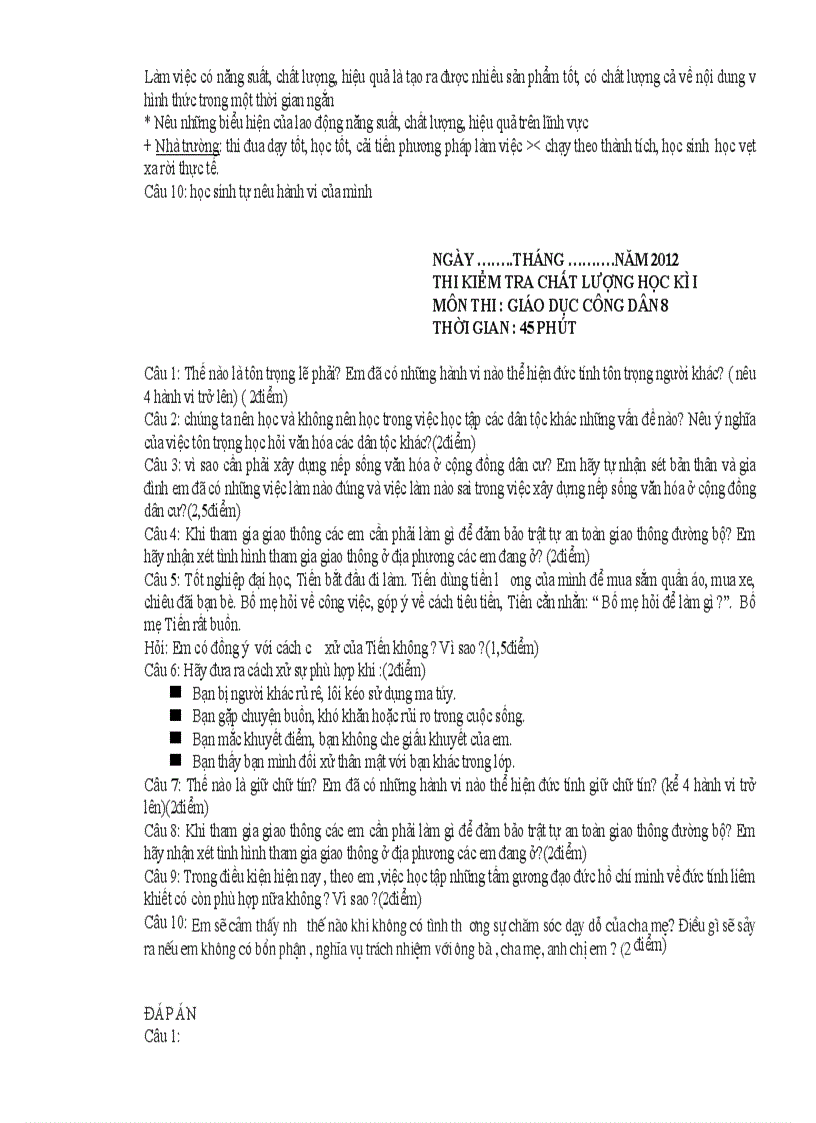 image for page Đê Thi HKI Môn GDCD 8 9