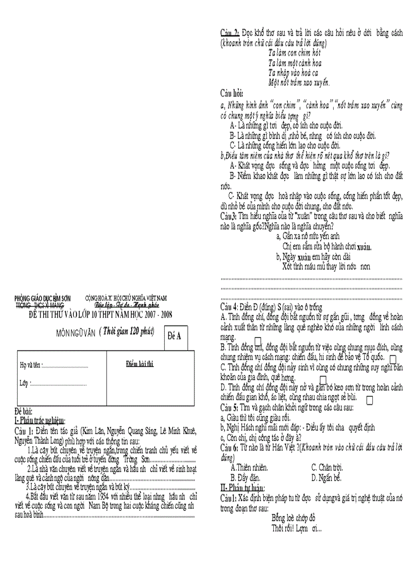 image for page Đề thi thử vào lớp 10