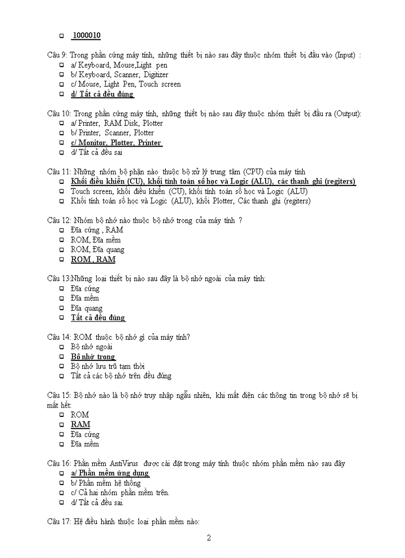 image for page Đề thi trắc nghiệm Tin Cơ bản