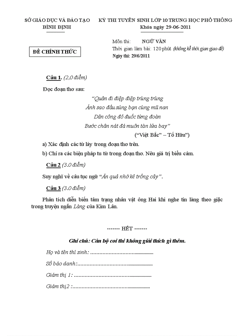 image for page Đề thi TS vào lớp 10 2011 2012 tỉnh Bình Định