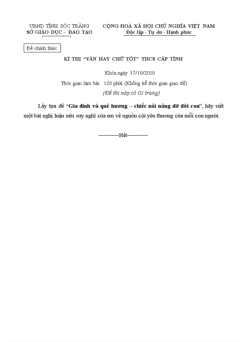 image for page Đề thi Van hay chữ tốt Tỉnh ST 2010 2011