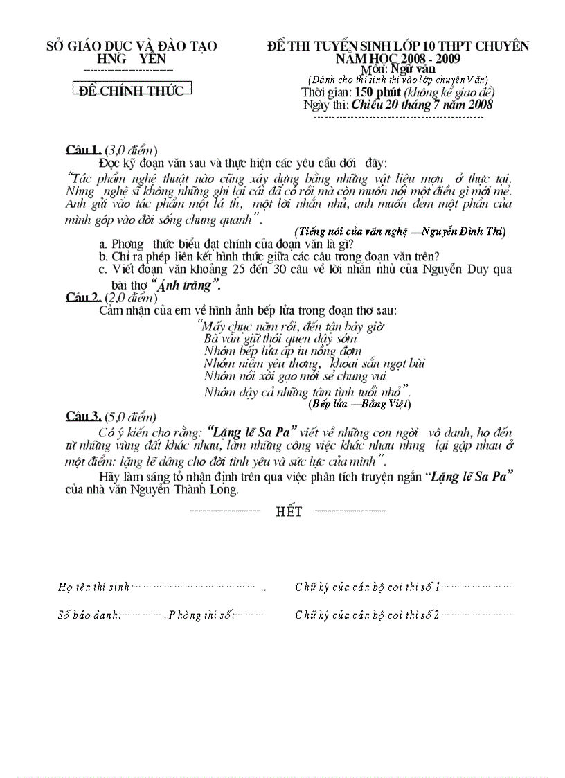 image for page Đề thi vàoTHPT chuyên Hưng Yên 2008