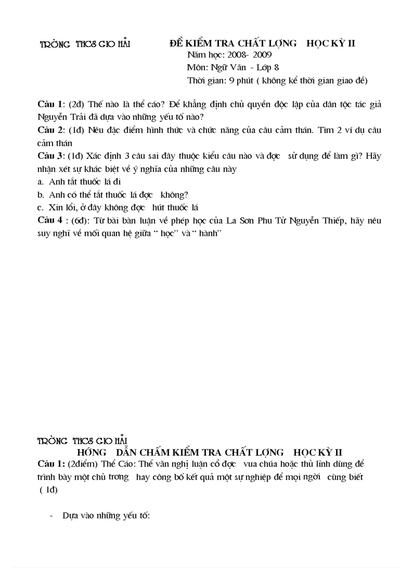 image for page Đề và đáp án kiểm tra hk2 văn 8 số 2