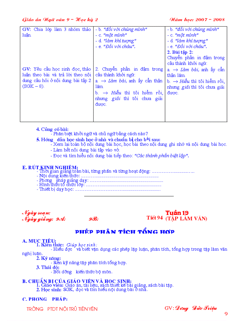 image for page GA Ngữ văn 9 HK II 3 cột Khung bài soạn chuẩn của Bộ