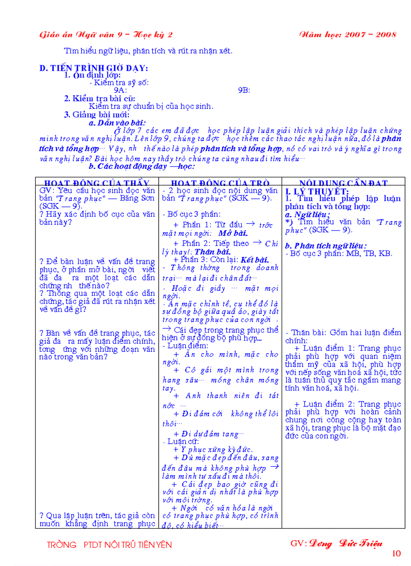 image for page GA Ngữ văn 9 HK II 3 cột Khung bài soạn chuẩn của Bộ