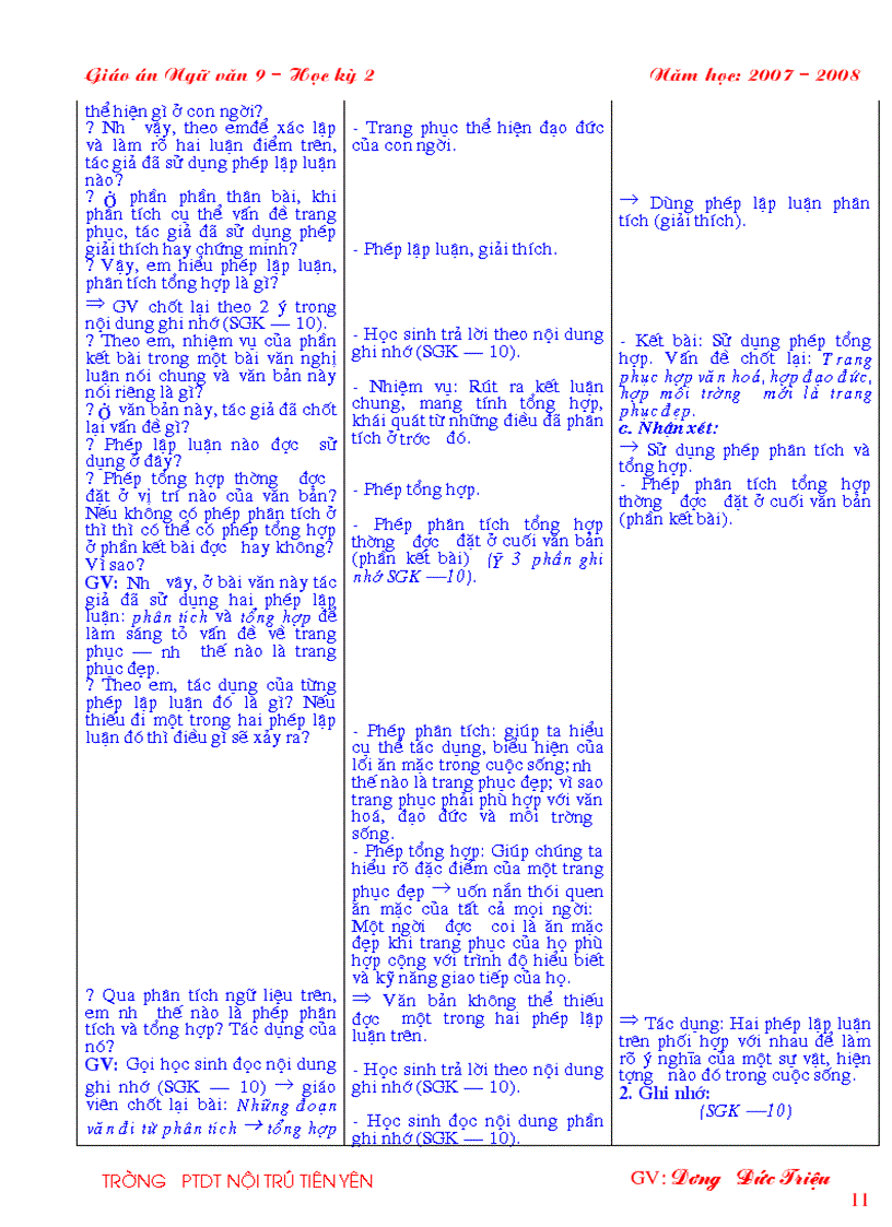 image for page GA Ngữ văn 9 HK II 3 cột Khung bài soạn chuẩn của Bộ