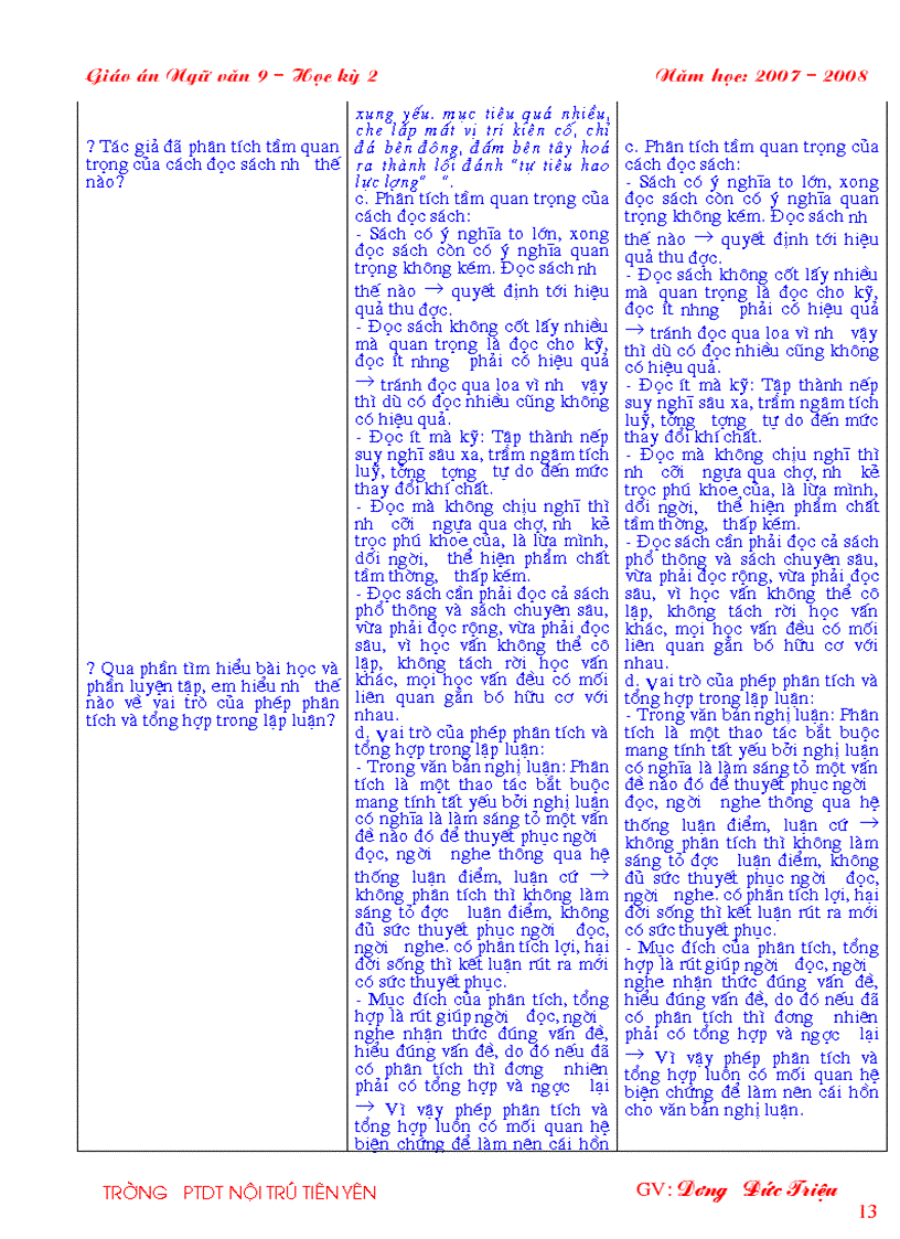 image for page GA Ngữ văn 9 HK II 3 cột Khung bài soạn chuẩn của Bộ