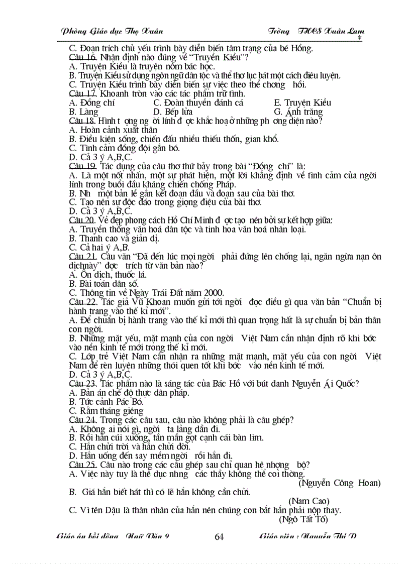 image for page Giáo án bồi dưỡng văn 9