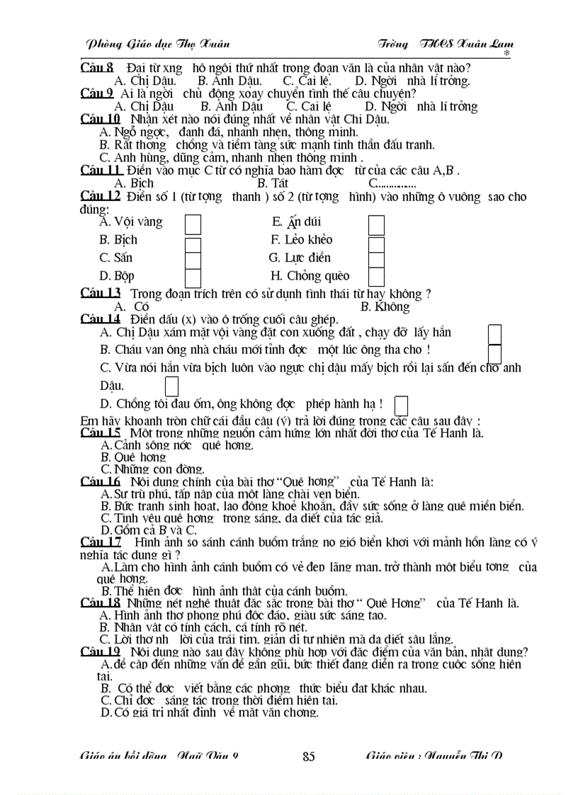 image for page Giáo án bồi dưỡng văn 9