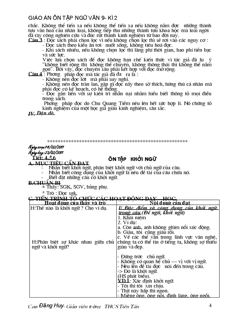 image for page Giáo án dạy thêm ngữ văn 9 kì 2