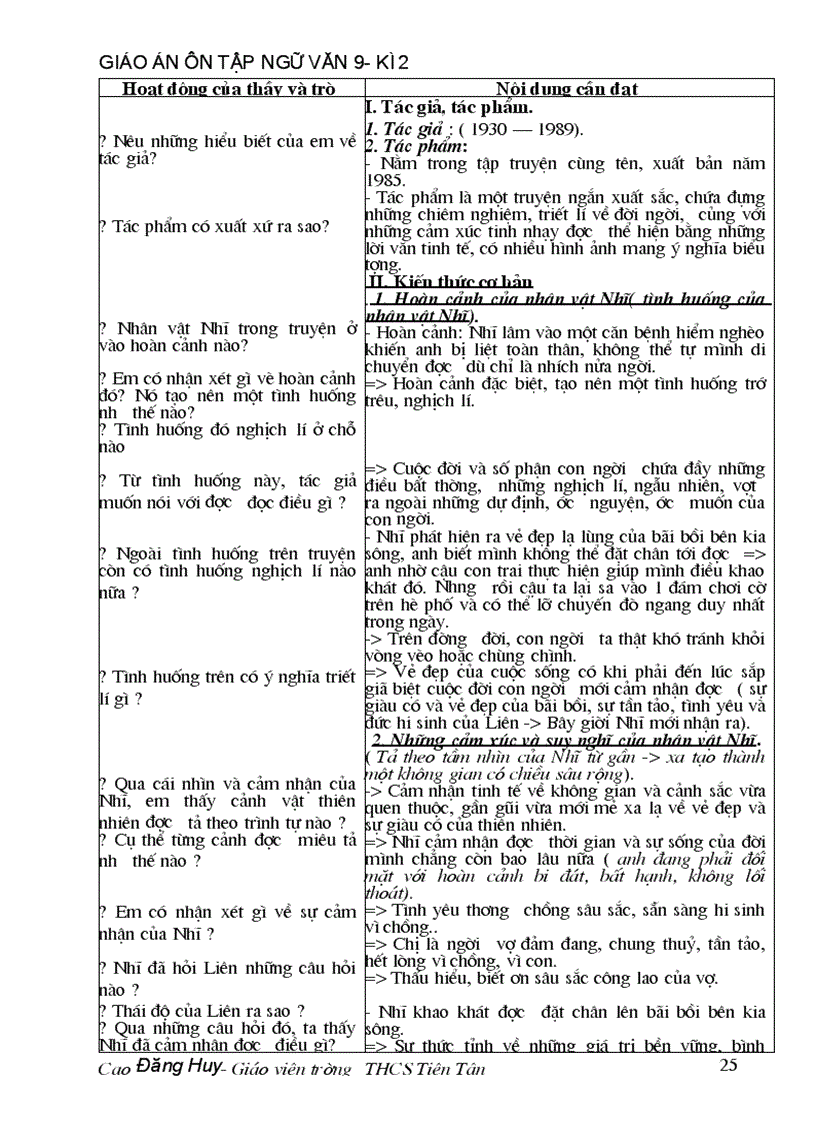 image for page Giáo án dạy thêm ngữ văn 9 kì 2