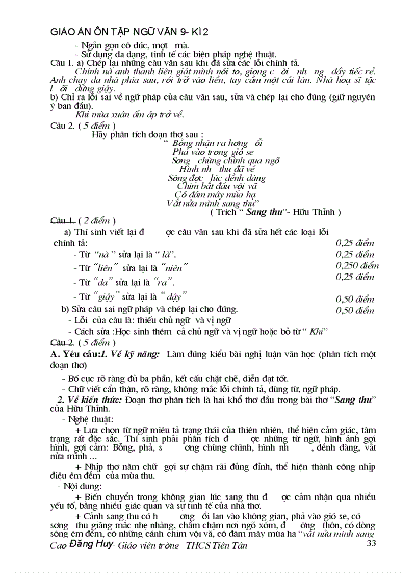 image for page Giáo án dạy thêm ngữ văn 9 kì 2