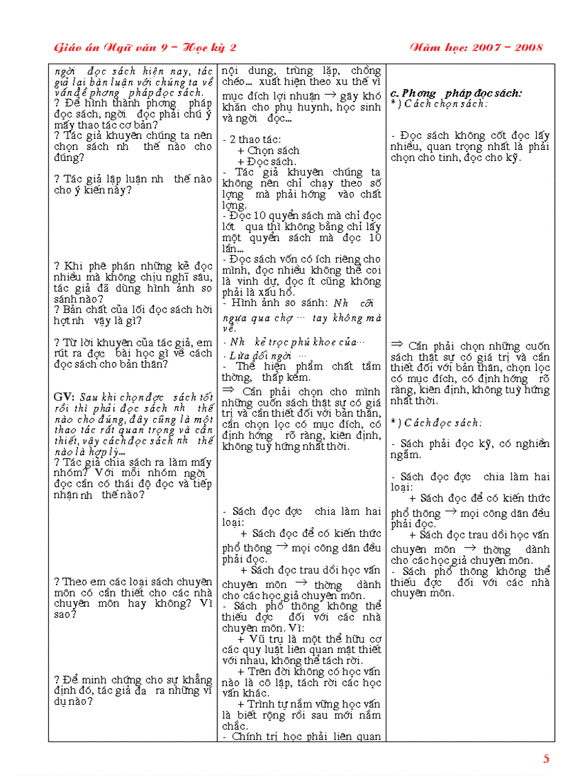 image for page Giáo án Ngữ văn 9 3 cột HK 2 quyển 1