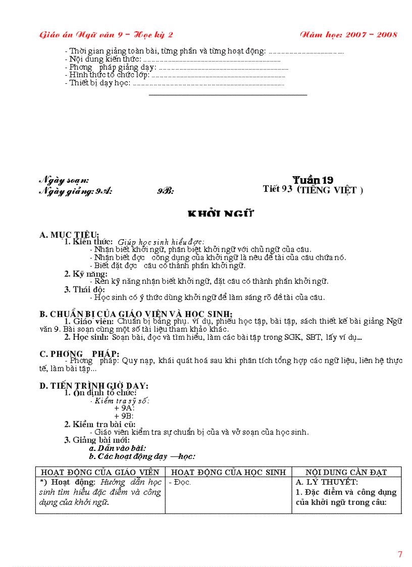 image for page Giáo án Ngữ văn 9 3 cột HK 2 quyển 1