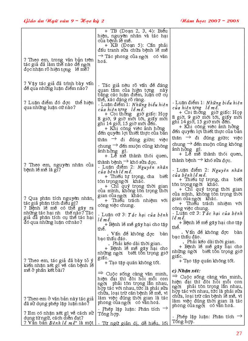 image for page Giáo án Ngữ văn 9 3 cột HK 2 quyển 1