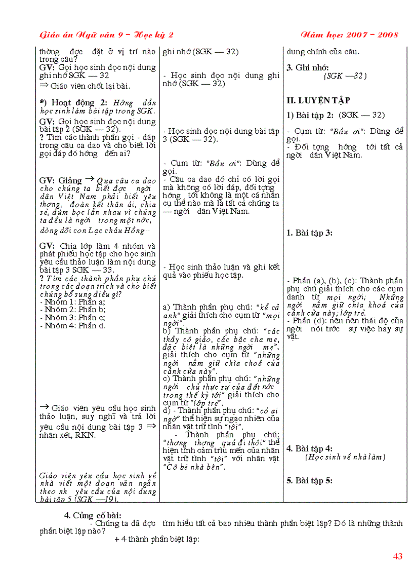 image for page Giáo án Ngữ văn 9 3 cột HK 2 quyển 1