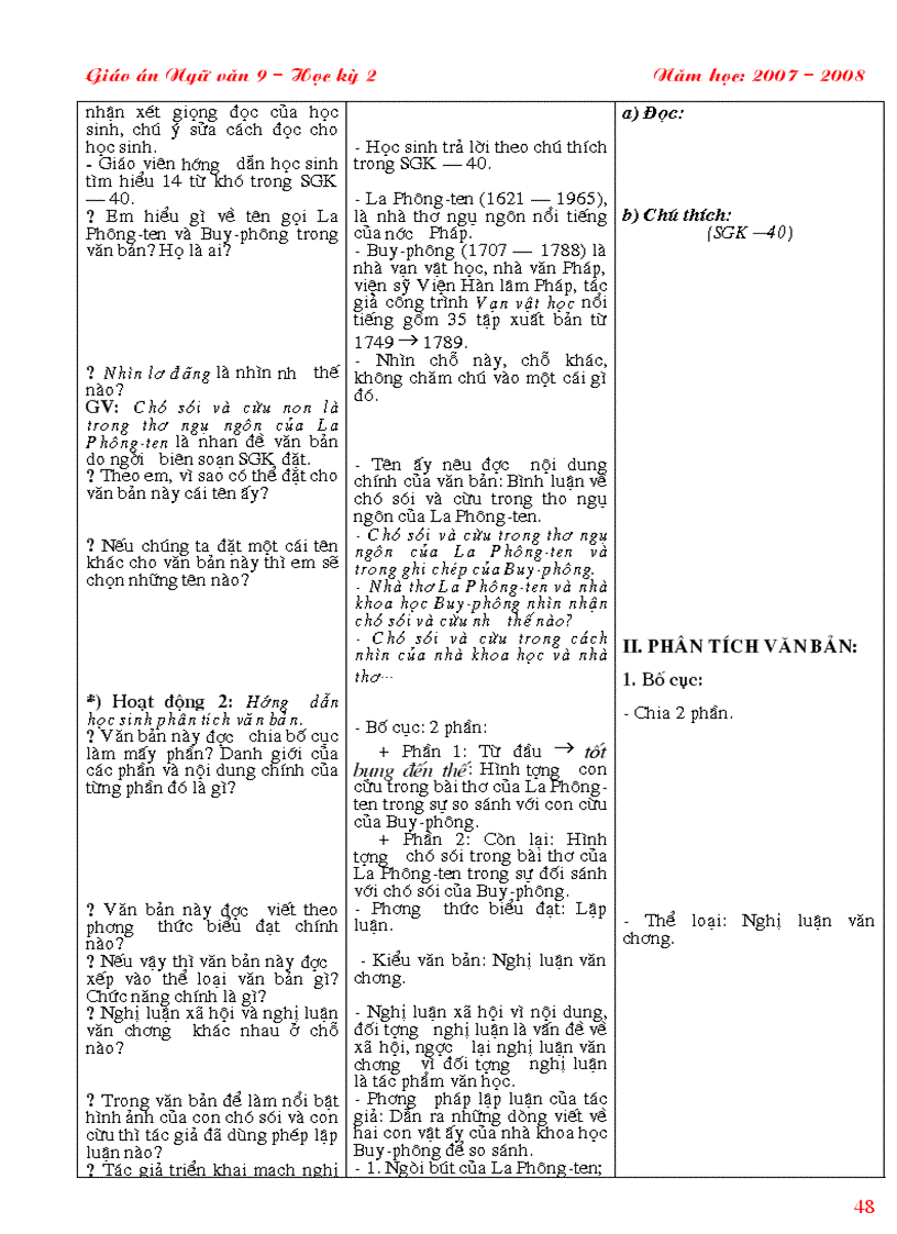 image for page Giáo án Ngữ văn 9 3 cột HK 2 quyển 1