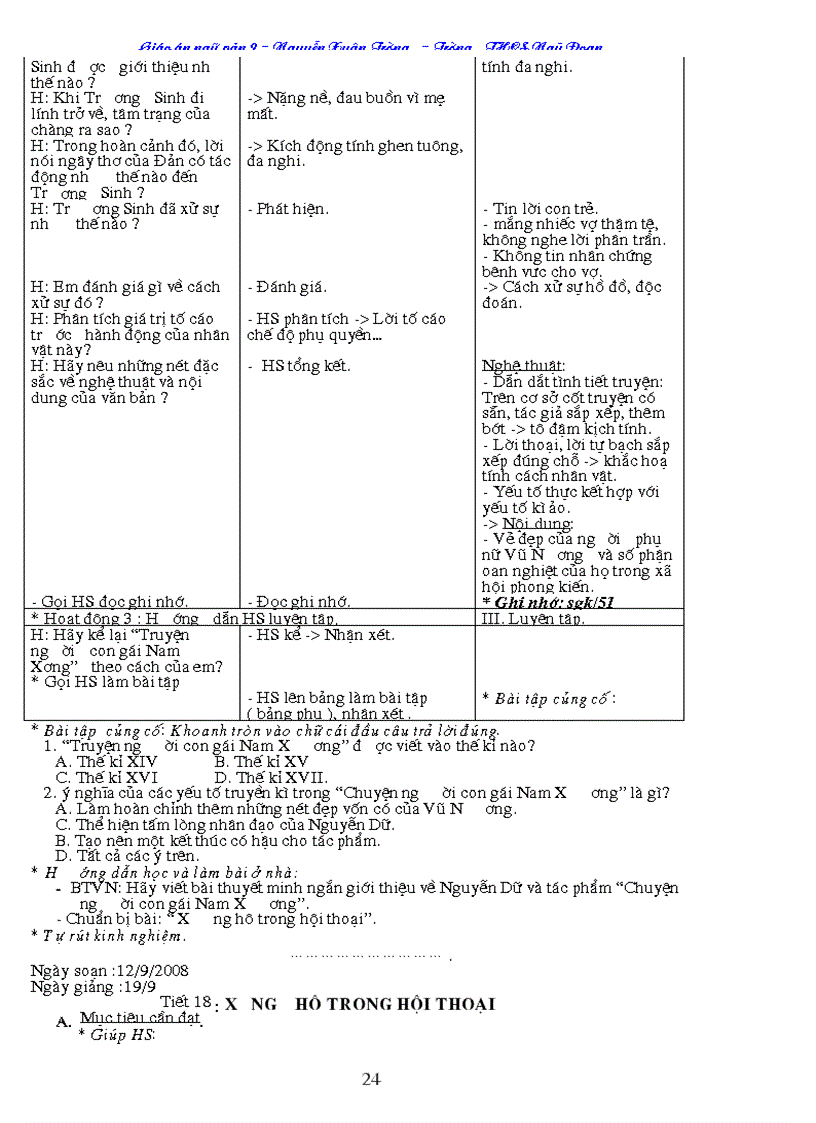 image for page Giáo án Ngữ Văn 9 cả năm 3cột