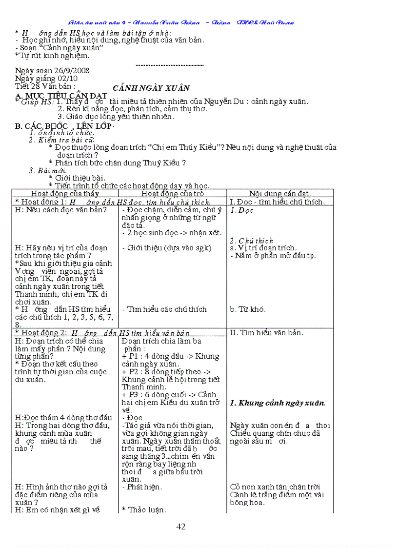 image for page Giáo án Ngữ Văn 9 cả năm 3cột