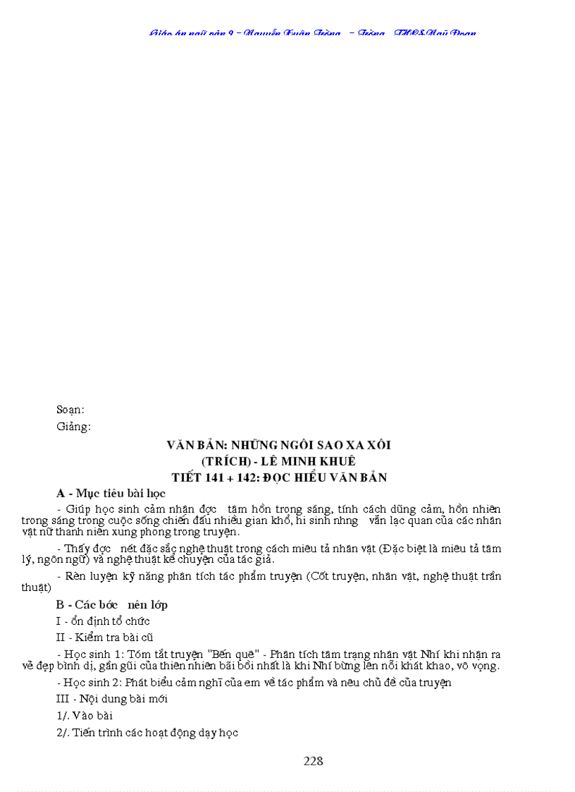 image for page Giáo án Ngữ Văn 9 cả năm 3cột