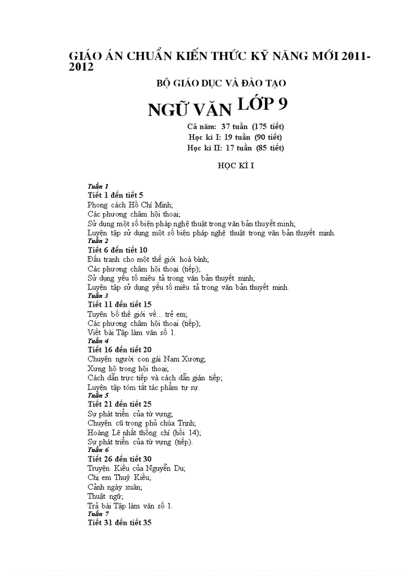 image for page Giáo án Ngữ Văn 9 chuẩn hay 2011 2012