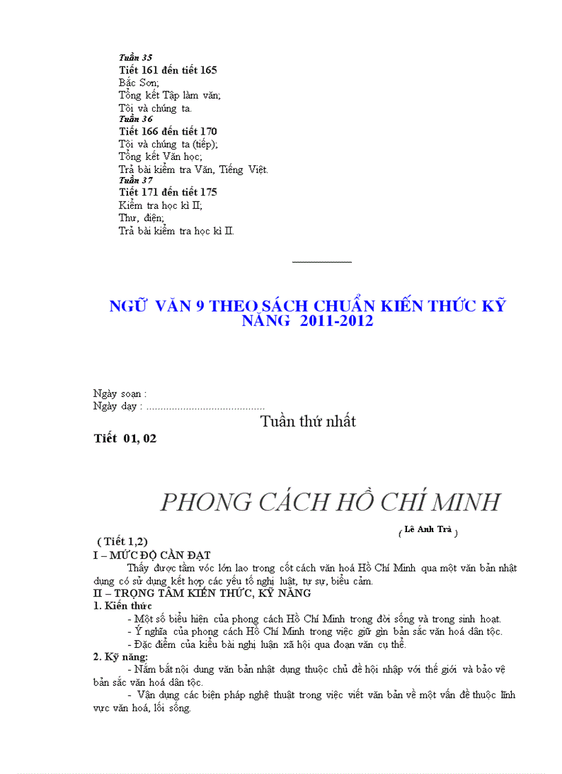 image for page Giáo án Ngữ Văn 9 chuẩn hay 2011 2012