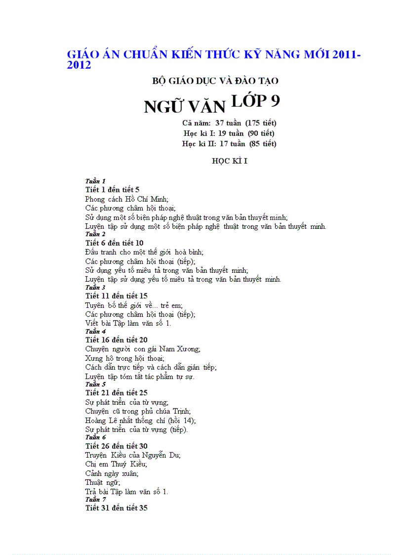 image for page Giáo án Ngữ văn 9 chuẩn KTKN