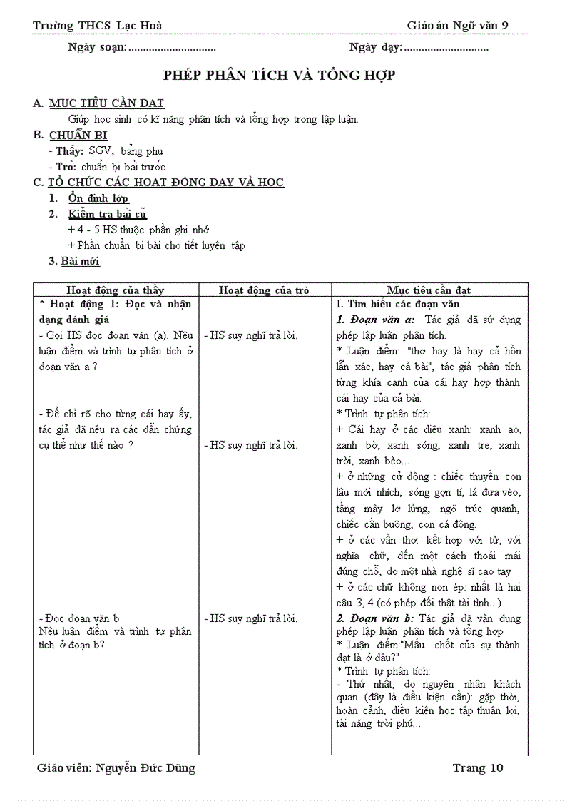 image for page Giáo án ngữ văn 9 HK II ba cột