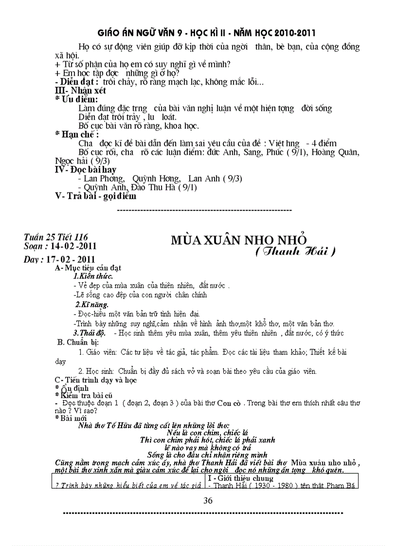 image for page Giáo án ngữ văn 9 HK II