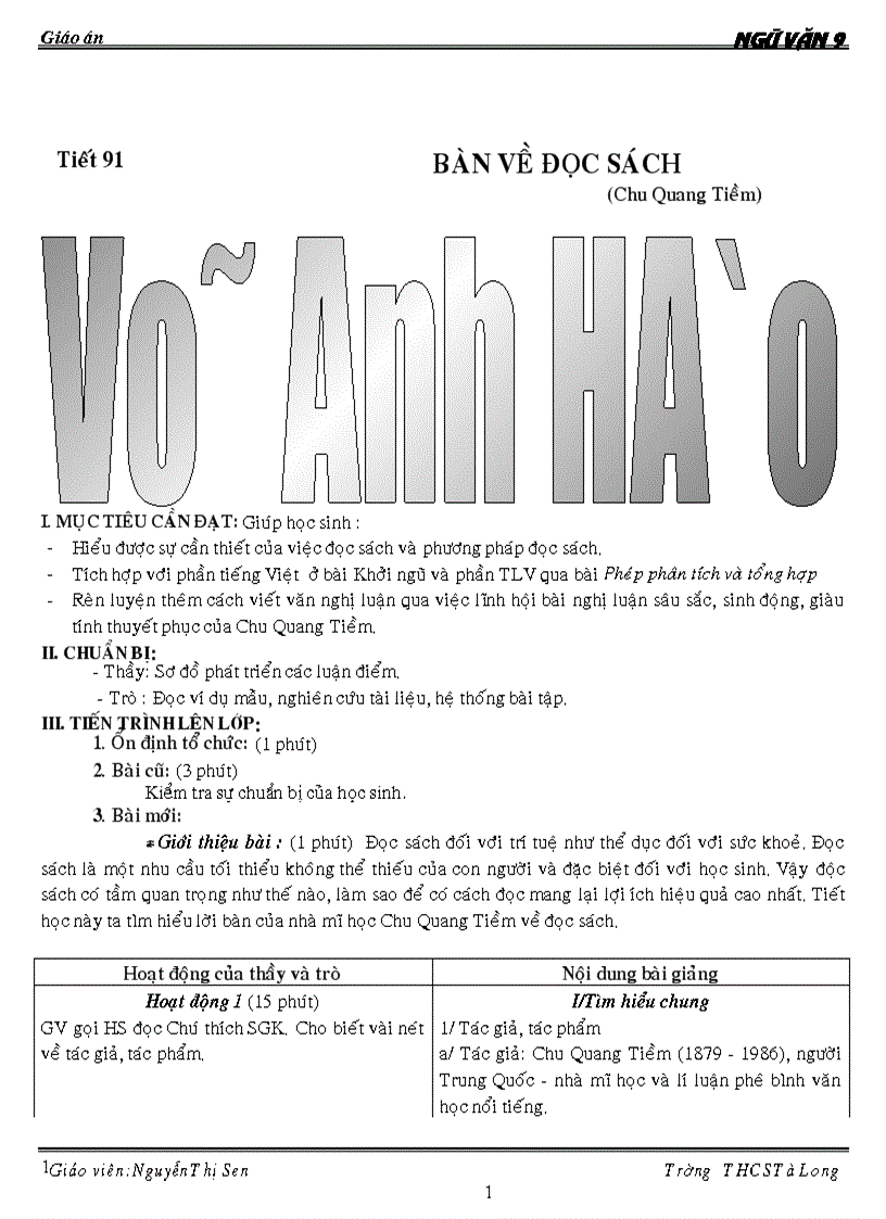 image for page Giáo án Ngữ Văn 9 HK2