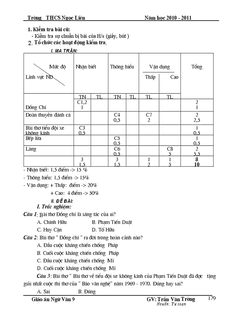 image for page Giáo án Ngữ văn 9 HKI Chuẩn KT KN