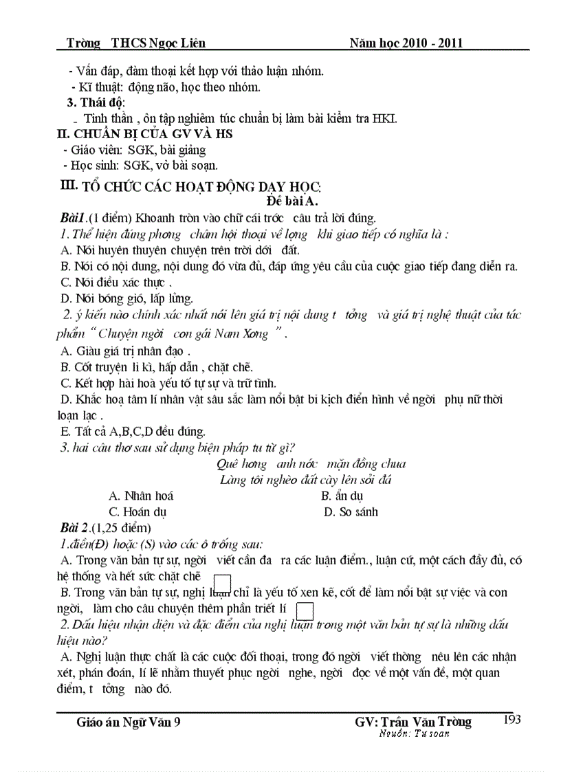 image for page Giáo án Ngữ văn 9 HKI Chuẩn KT KN