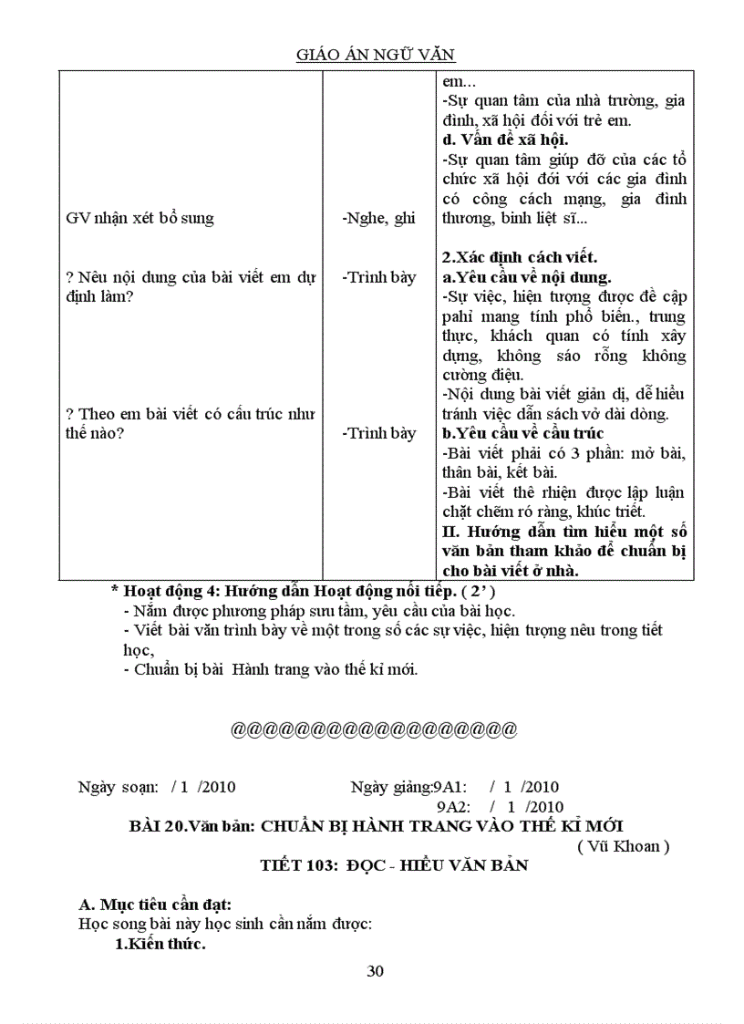 image for page Giáo án Ngữ Văn 9 kì II 3 cột