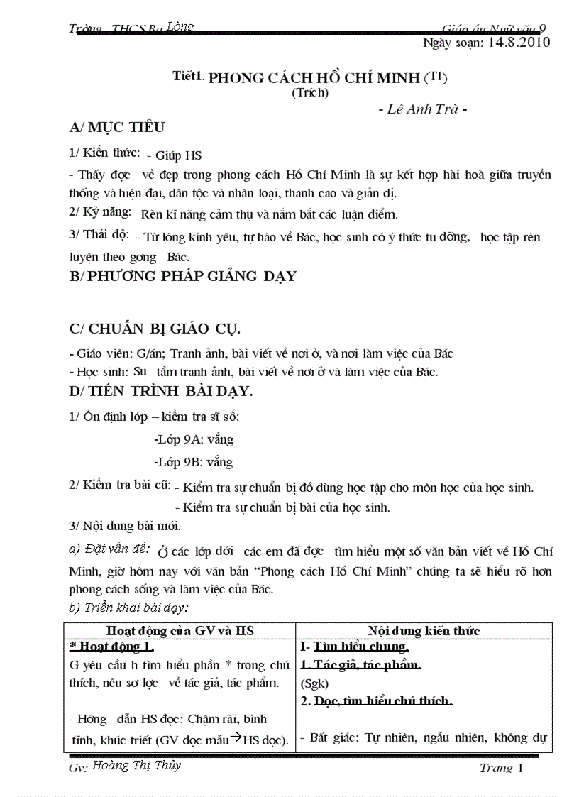 image for page Giáo án Ngữ văn 9 T1