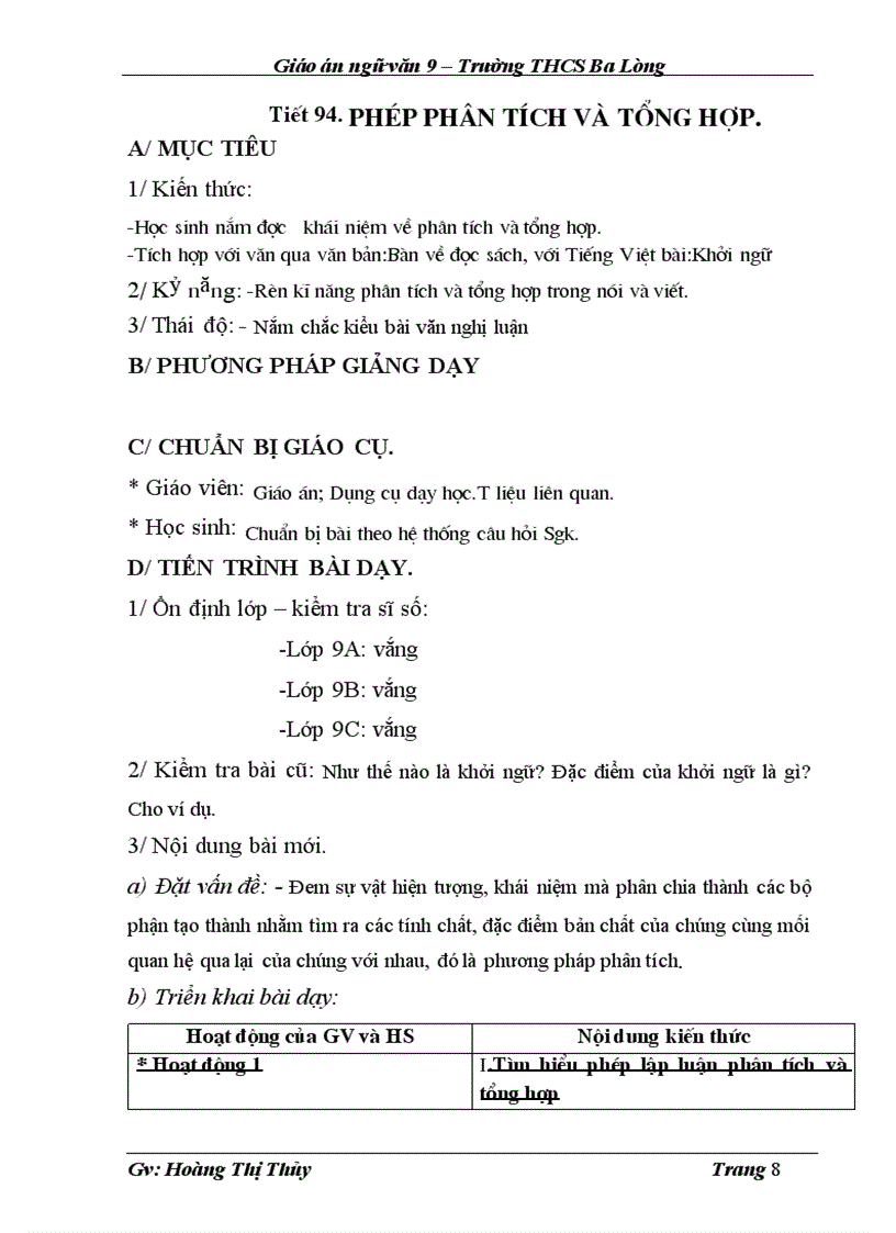 image for page Giáo án Ngữ văn 9 T2