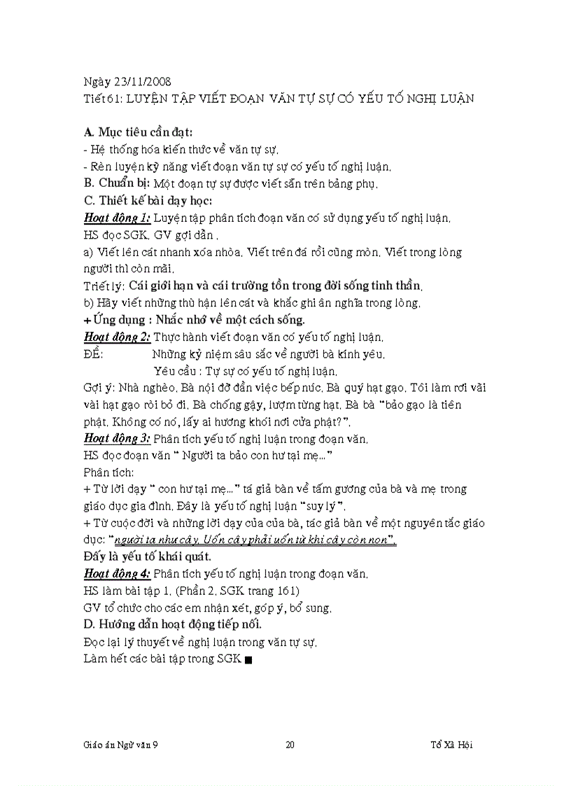 image for page Giáo án Ngữ văn 9 tiết 66 đến 70