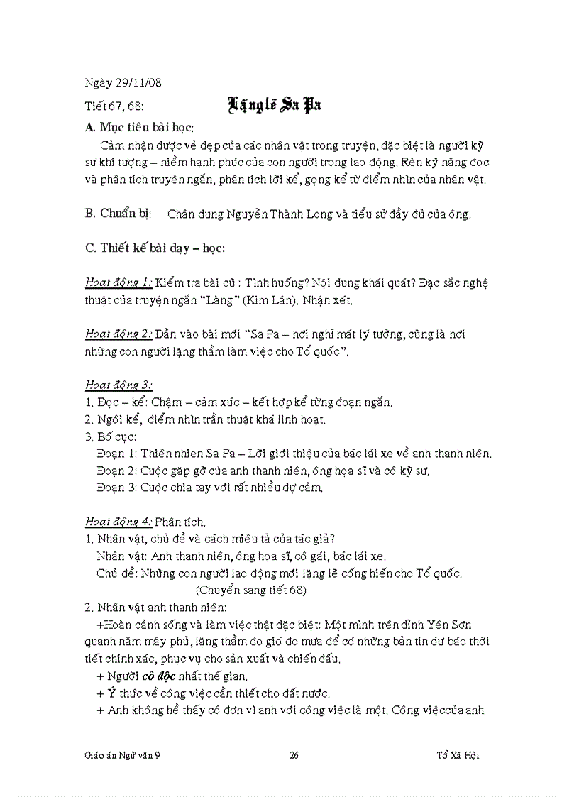 image for page Giáo án Ngữ văn 9 tiết 66 đến 70