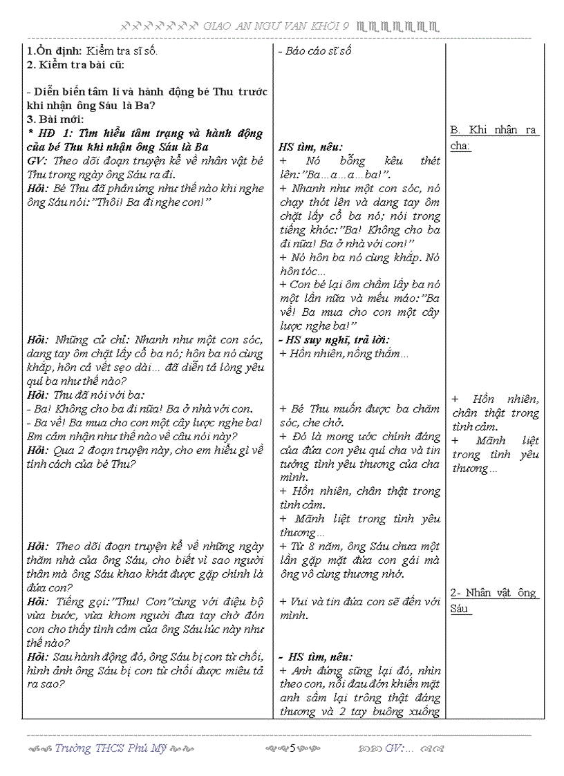 image for page Giáo án ngữ văn 9 tuần 15 3 cột