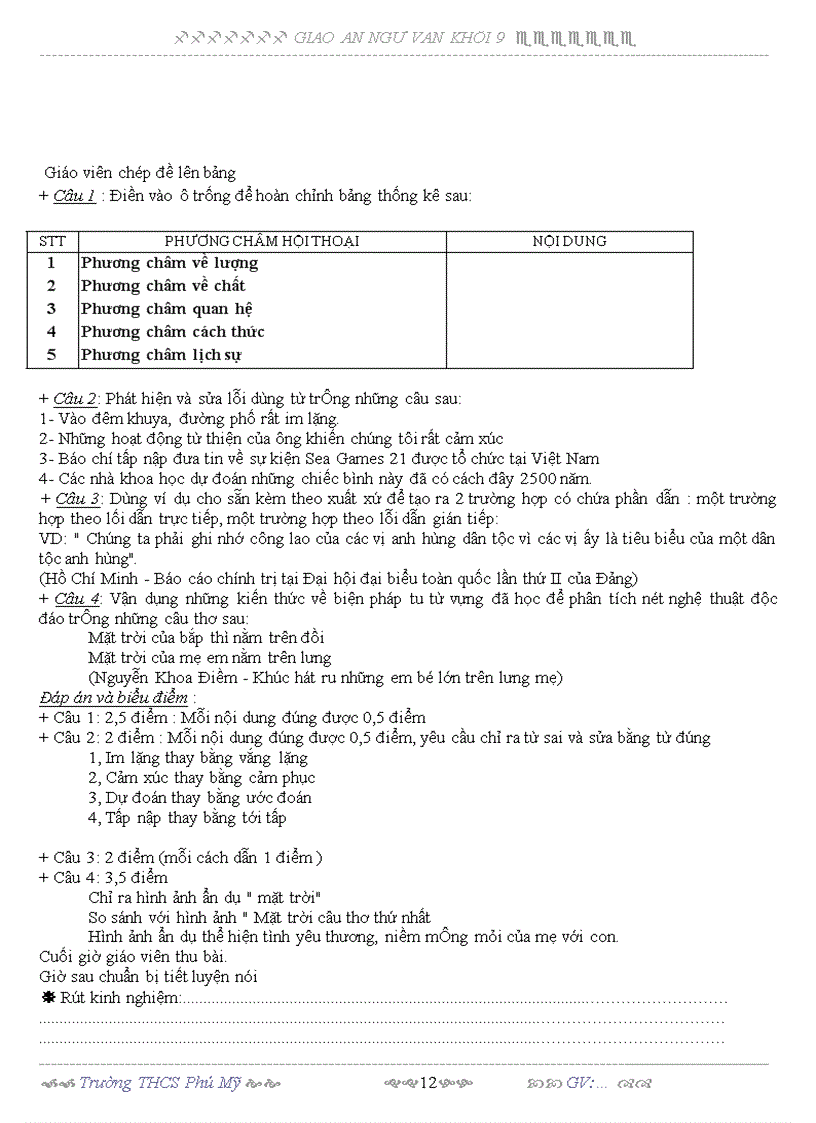 image for page Giáo án ngữ văn 9 tuần 15 3 cột