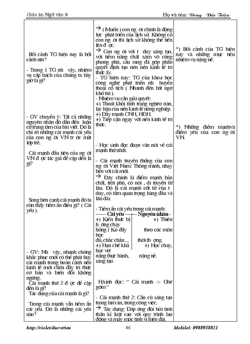 image for page Giáo án Ngữ văn 9 Quyển 4 3 cột