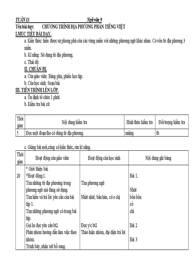 Giáo án Ngữ văn9 Tuần 13