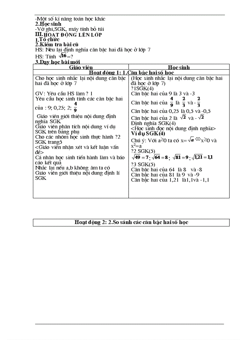 image for page Giáo án Toán 9 2 cột