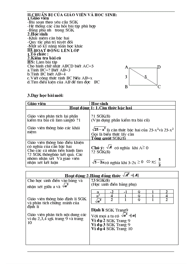 Giáo án Toán 9 2 cột