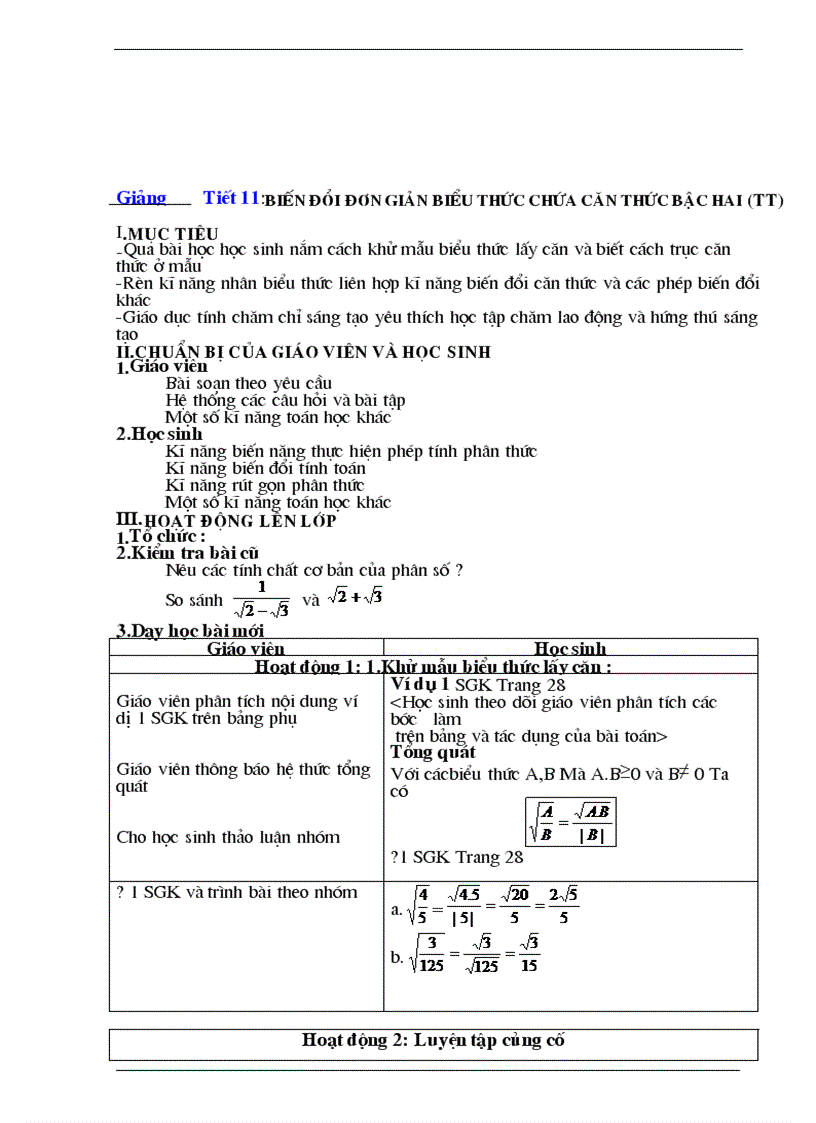 image for page Giáo án Toán 9 2 cột