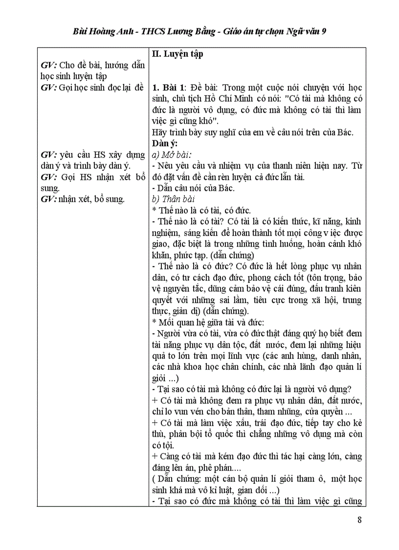 image for page Giáo án tự chon văn 9 học kỳ 2