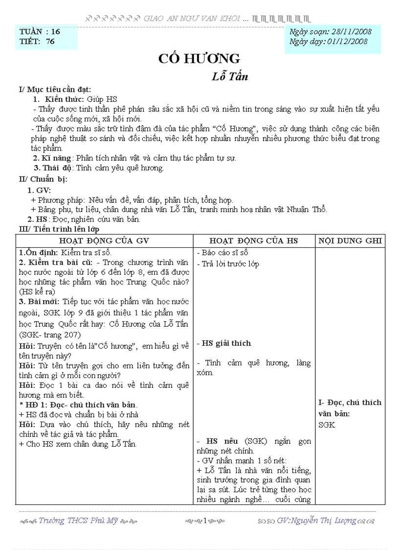 image for page Giáo án văn 9 tuần 16 3 cột