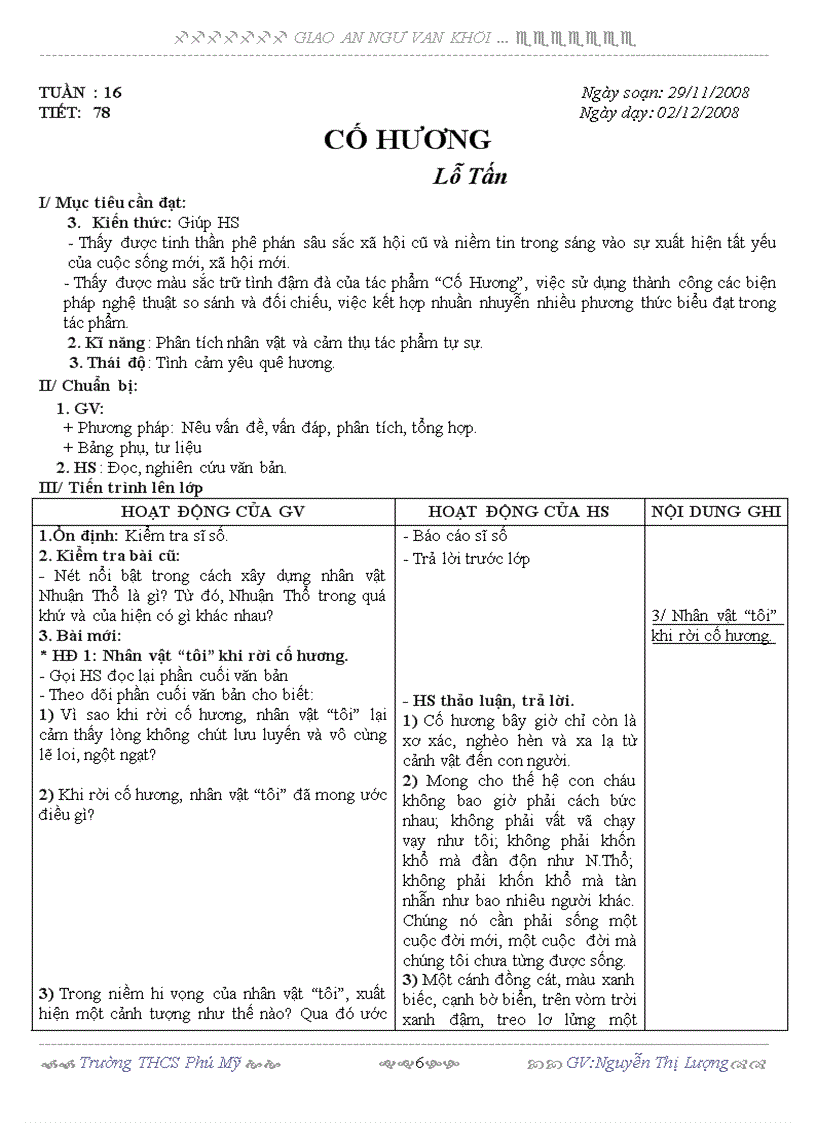 image for page Giáo án văn 9 tuần 16 3 cột