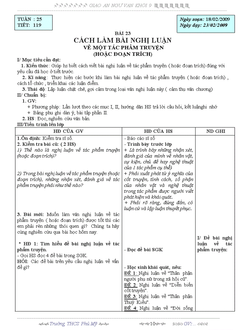 image for page Giáo án văn 9 tuàn 25 3 cột